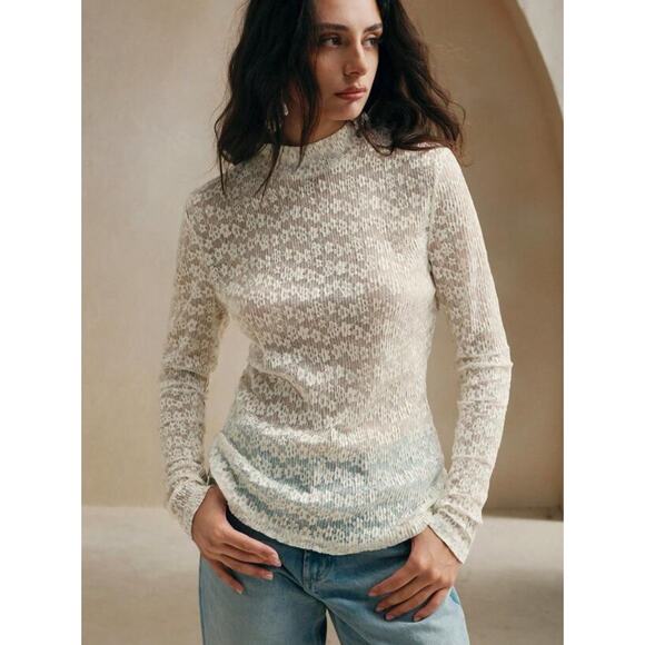 Anewsta Long Sleeve Sheer Lace Mock Neck Top - Picture 7 of 7